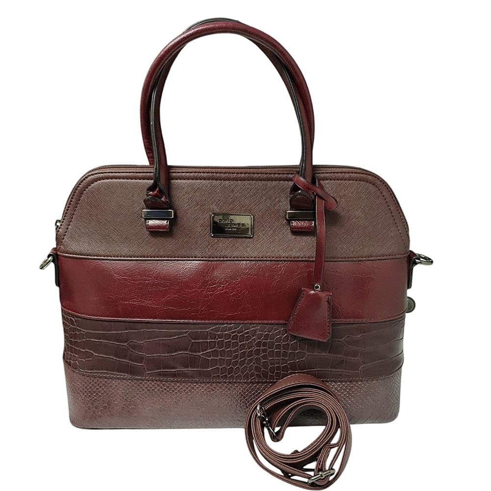 David Jones Elegant Burgundy Faux‎ Leather dome Handbag